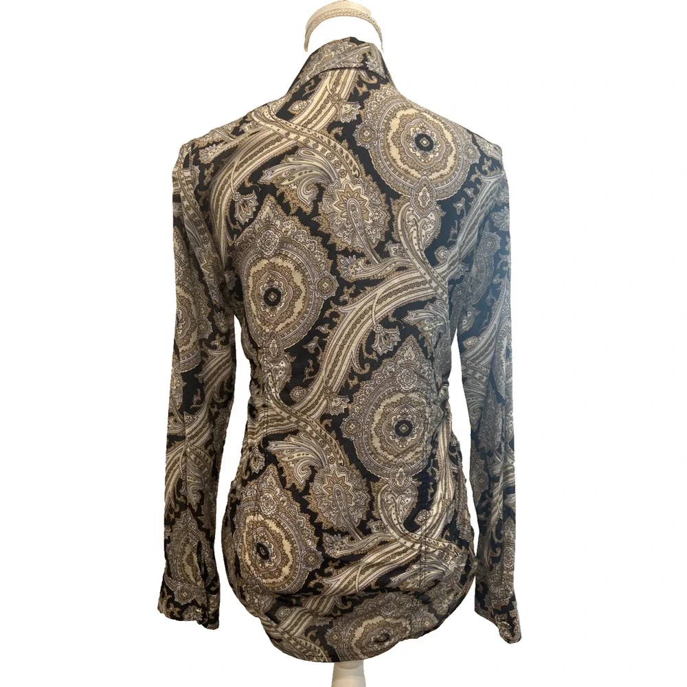 Women's Michael Kors Blouse Long Sleeve Gold Buttons Cotton Quiet Luxury SZ 4